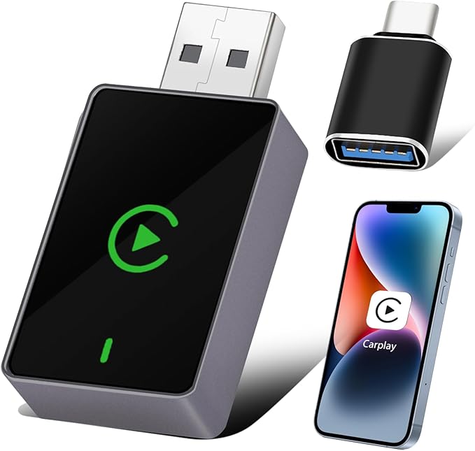 Wireless CarPlay Adapter for iPhone – Upgraded Version, Converts Wired CarPlay to Wireless, USB-C Port, Works with iOS 10+