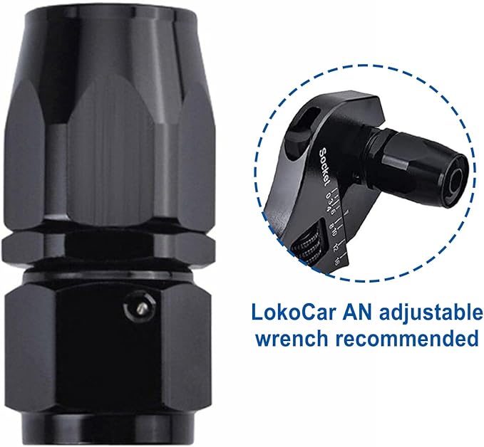 LokoCar 8AN Hose End Fitting 0 Degree Straight Swivel For CPE Braided Hose Black 2Pcs