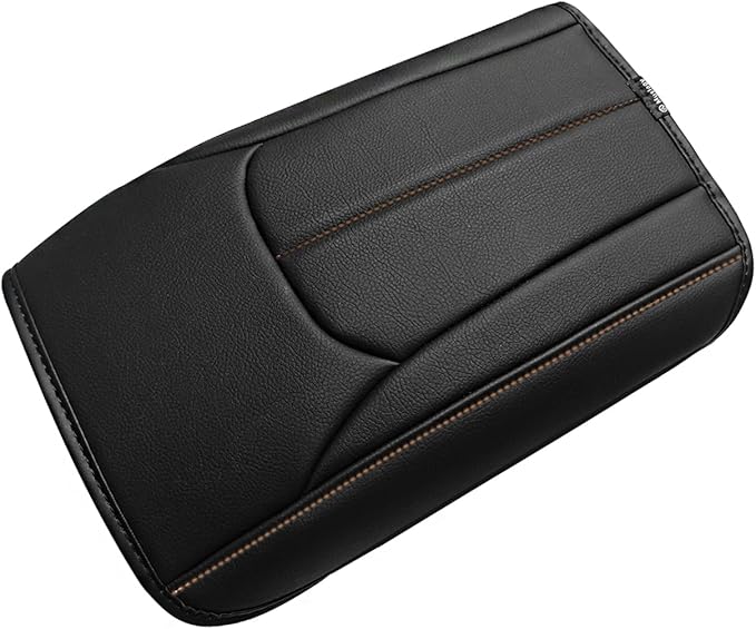 Muslogy Center Console Cover Compatible with Subaru Forester 2025 Accessories Armrest Cover Lid Cushion Protector Anti-Scratch Vegan Leather Extra Soft (Black/Brown Stitching)