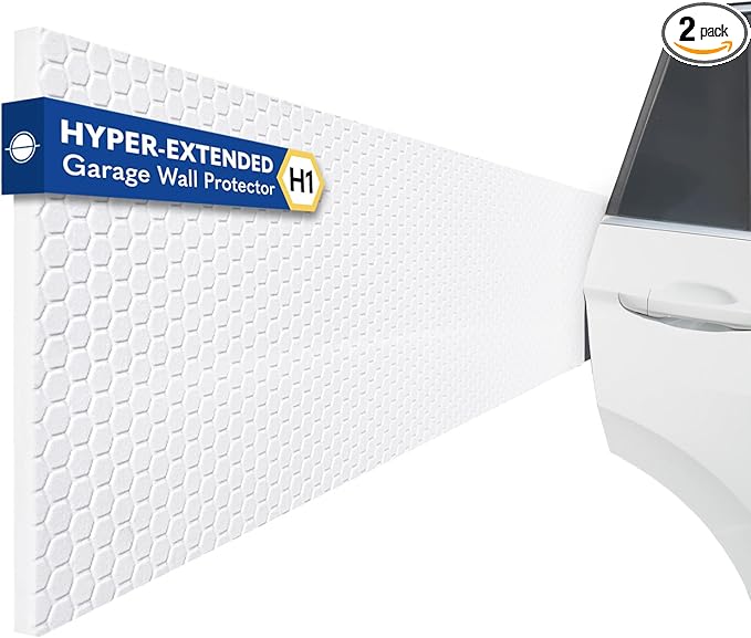 H1 Garage Wall Protector Car Door Wall Protector, Tool-Free, Designed in Australia (White, 2 Pack)