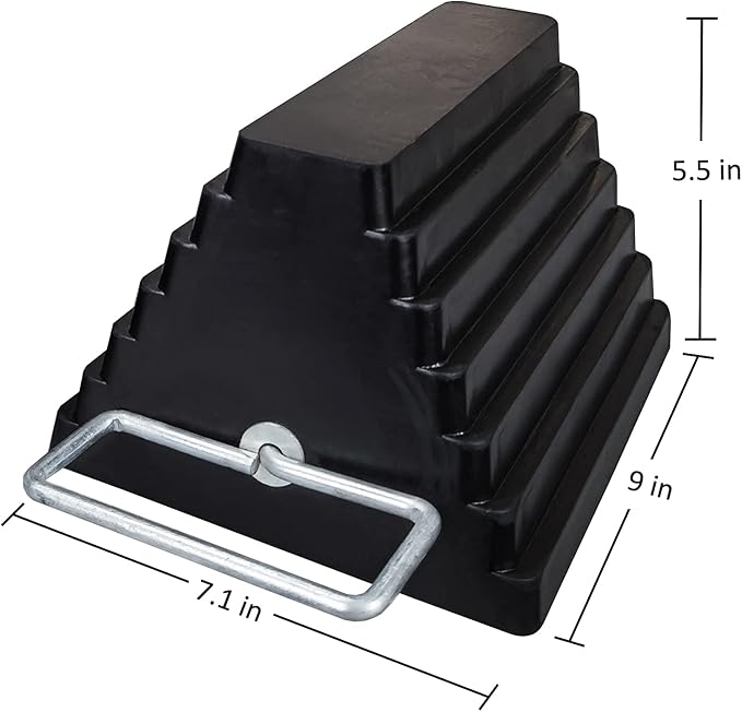 2 Packs Rubber Heavy Duty Wheel Chocks for Travel Trailers with Eye Bolt, Solid Wheel Chock Stopper for Camper, RV, Cars and Truck, Black, 9" Length x 7.1" Width x 5.5" Height
