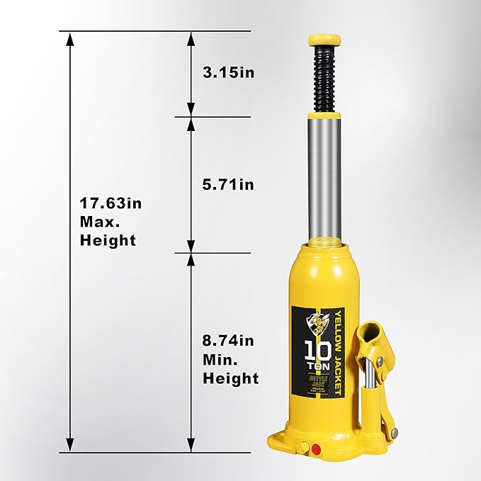YELLOW JACKET 10 Ton Muti-Directional Welded Bottle Jack (20,000lb), Horizontal Bottle Jacks Use for Car, Pickup, Truck, RV, Auto Repair, Hydraulic Bottle Jack, Yellow