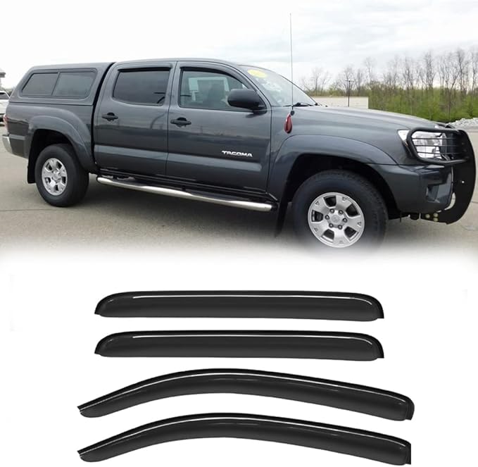 94056 Side Window Wind Deflector,4pc Outside Mount Style Shade Sun Rain Guards Set,Nice Window Visor fit for 2005-2015 Toyota Tacoma Double/Crew Cab with 4 Full Size Doors