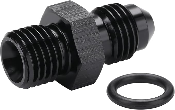 4AN Male Flare to 4AN ORB O-ring Boss Fuel Pump Rail Adapter Fitting Aluminum Black