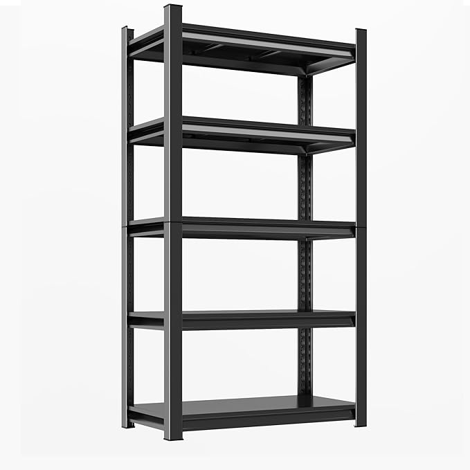 63"H Garage Shelving Heavy Duty Rack, 3000 LBS Extra Large Capacity 5 Tier Adjustable Storage Shelves, Metal Industrial Shelf Units for Garage, Basement and Warehouse, 63"H×15.75"W×15.75"D, Black
