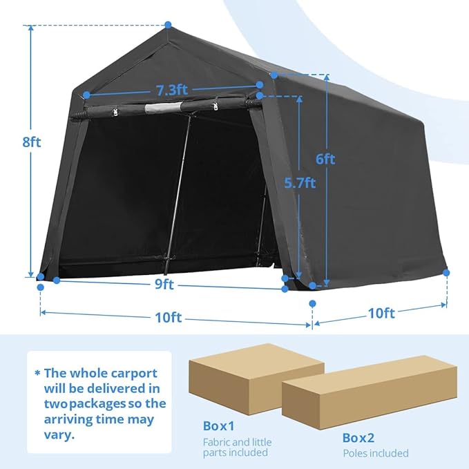 ADVANCE OUTDOOR 10x10 ft Heavy Duty Outdoor Patio Portable Canopy Storage Shelter Shed Carport with 2 Roll up Zipper Doors & Vents for Snowmobile Garden Tools, Gray