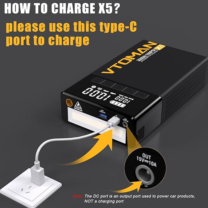VTOMAN X5 Jump Starter with Air Compressor, 3500A Portable Car Battery Booster (Up to 9L Gas/8L Diesel Engines) with 160PSI Digital Tire Inflator, 12V Lithium Battery Jump box with Type-C Quick Charge