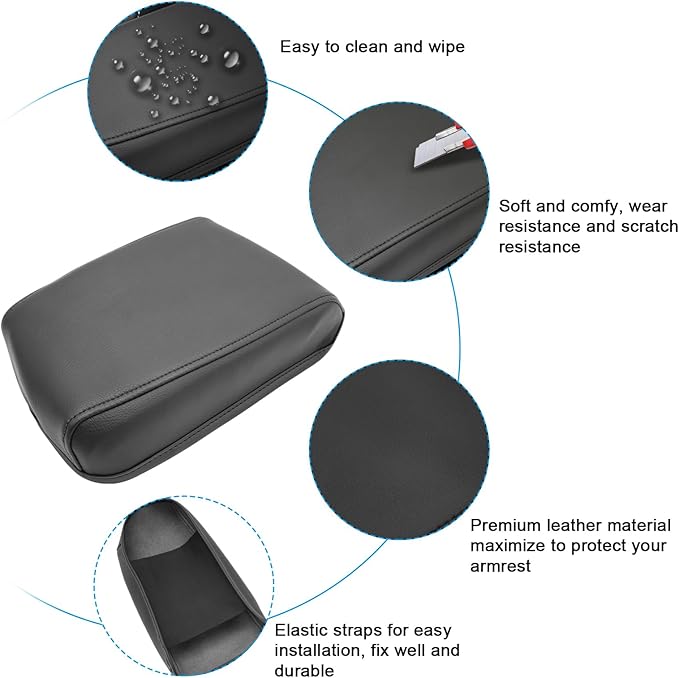 SXCY for 2024 VW Tiguan Armrest Cover for Volkswagen Tiguan 2024 Accessories 2018-2022 2023 2024 Tiguan Center Console Cover 2024 Tiguan Middle Console Cover (Black Leather Cover)