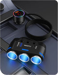 YANTU Cigarette Lighter Adapter/Splitter with PD&QC3.0 230W,Double/Dual USB C Car Charger Fast Charging 12V Outlet,Multi Socket Splitter with Ambient Lights/Independent Switches for Cars/Trucks/RVs