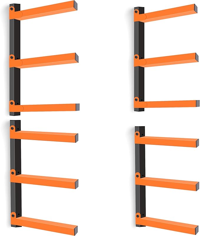 Caliee lumber Storage Rack Wall Mount, Heavy Duty Wood Storage Racks With 6-Level System Holds Up to 1400 lbs, Garage Shelf Wall Mount, Basement, Workshop, Rustproof & Space-Saving Design (4)