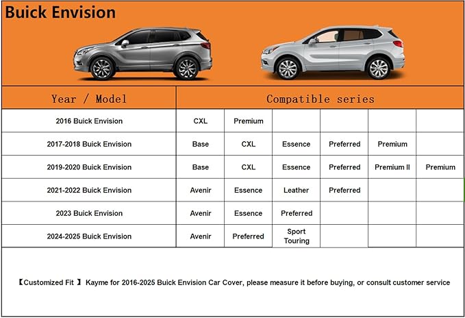 Kayme 6 Layers SUV Car Cover Custom Fit for Buick Envision (2015-2025) Waterproof All Weather for Automobiles, Outdoor Full Cover Rain Sun UV Protection.Silver