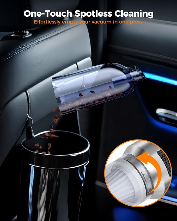 Car Vacuum,3 Suction Modes,Portable Mini Cordless Cleaner with 24000pa Suction Power,Type-C Charge,Handheld Vacuum for Home,Car, Office Desk, Keyboards(Silver White)