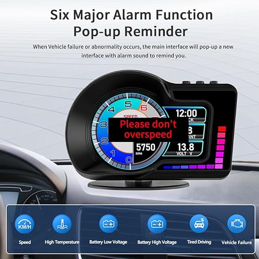 Head Up Display HUD F16 with OBD2 + GPS Dual System Digtial Speedometer, 3.5" IPS Smart Gauge, Speed, Voltage, Engine RPM, OverSpeed Warning, Water Temperature, Turbo Pressure for Cars After 2008
