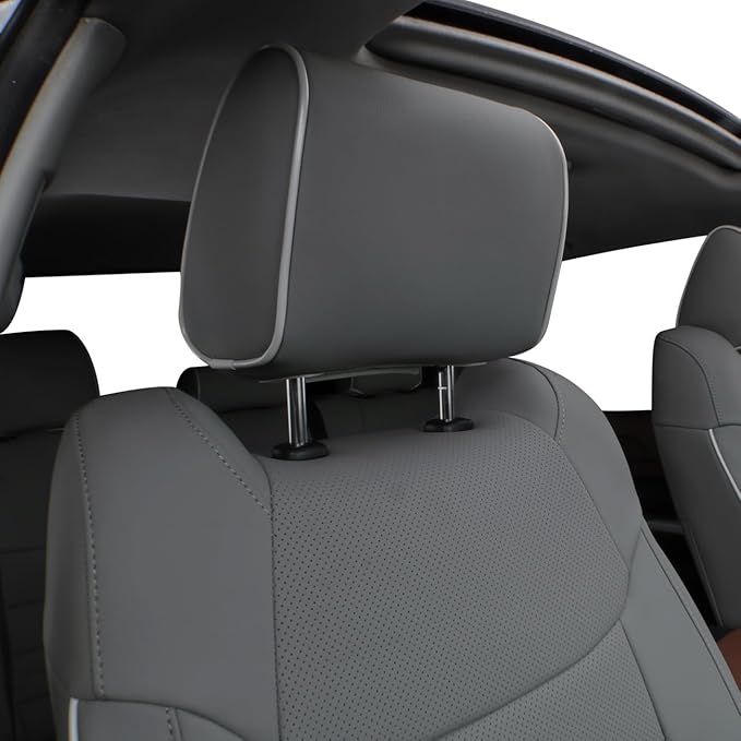 EKR Custom Fit Tacoma Front Car Seat Covers for Select Toyota Tacoma 2016 2017 2018 2019 2020 2021 2022 2023 Double Cab/Access Cab - Front Row Only, Leather(Gray)