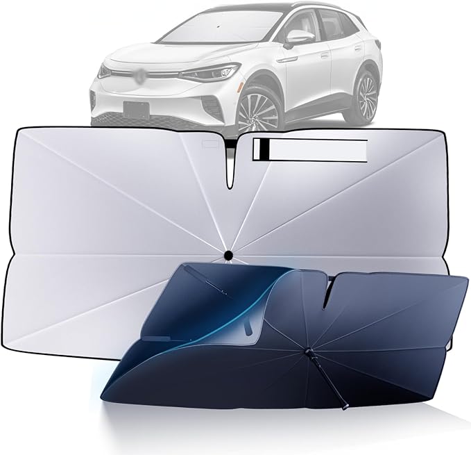 Windshield Sun Shade Umbrella for 2021-2025 Volkswagen VW ID.4 Accessories: Custom Fit 240T Silver, Double Thickened, Foldable Sunshade Window Sun Visor, Ultimate 99% UV Blocking for Pro/Pro S/Plus