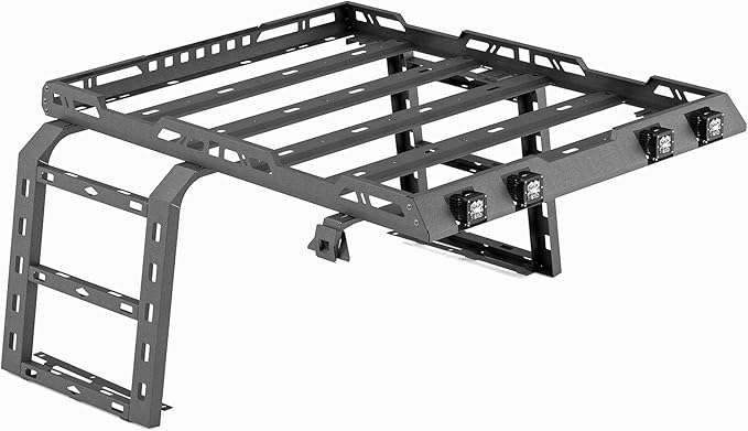 for JK JKU Roof Rack Hard Top Cargo Basket with Ladder & 4 LED Lights Compatible with 2007-2018 Jeep Wrangler JK JKU Unlimited 4 Doors Hardtop, Rooftop Rack Carrier Luggage Storage Holder