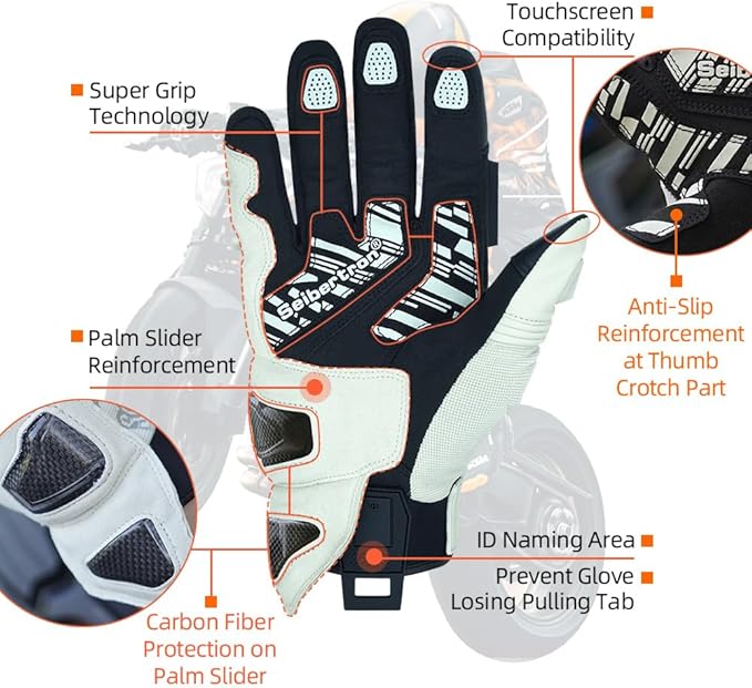 Seibertron SPS Series Touchscreen Motorcycle Motocross BMX ATV MTB Bicycle Cycling Full or Half Finger Gloves Adult and Youth