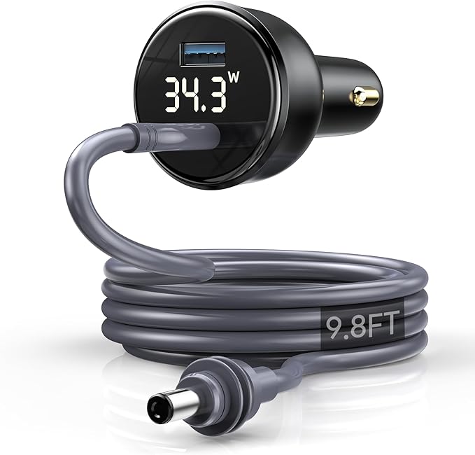 QUIDDITY Starlink Mini Car Adapter DC Power Cable + Cigarette Lighter Adapter 12V-24V with Digital Display, Water-Resistent Car Charging Cord with USB Type-C Port Starlink Mini Accessories(3M/10FT)