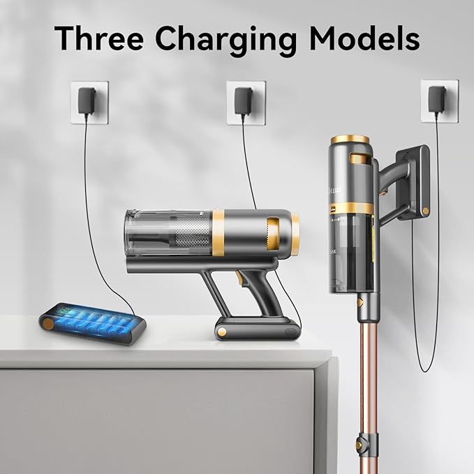 E.LUO Cordless Vacuum Cleaner 350W/≥24KPA Powerful Stick Vacuum with Led Screen Max 60 Mins Runtime Vacuum Cleaner with Rechargeable 2500 mAh Battery for Home Hard Floor Carpet Car Pet