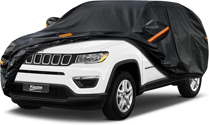 Kayme 7 Layers SUV Car Cover Custom Fit for Jeep Compass (2006-2025) Waterproof All Weather for Automobiles, Outdoor Full Cover Rain Sun UV Protection.Black