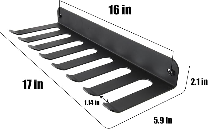 Performance Seven Bars Holder Storage,Custom Powder Coated HEAVY-DUTY STEEL Mount Wall Rack Storage Rack,Weight Room Organizer with 8 Wall Hooks for Exercise Bands Jump Ropes Chains Lifting Belts