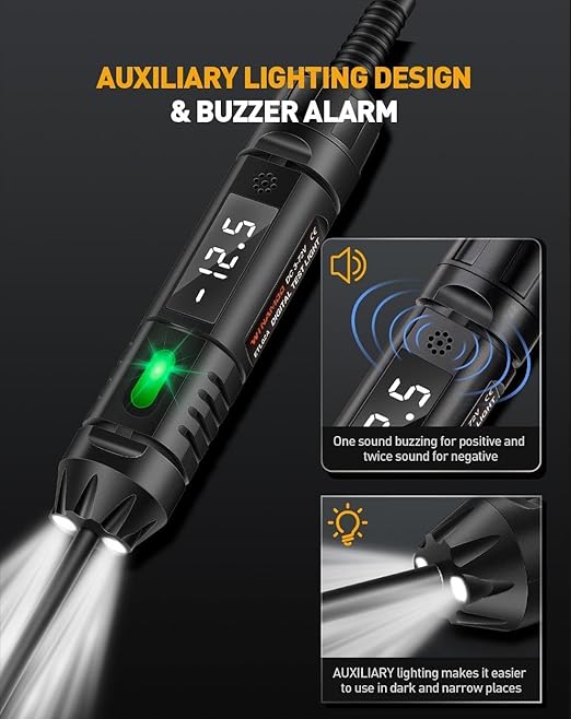 Upgraded Heavy Duty Circuit Tester with Buzzer, 3-72V DC Digital LED Test Light with Voltmeter, Automotive Light Tester with Illumination, Fuse Voltage Tester Auto Electrical Tool