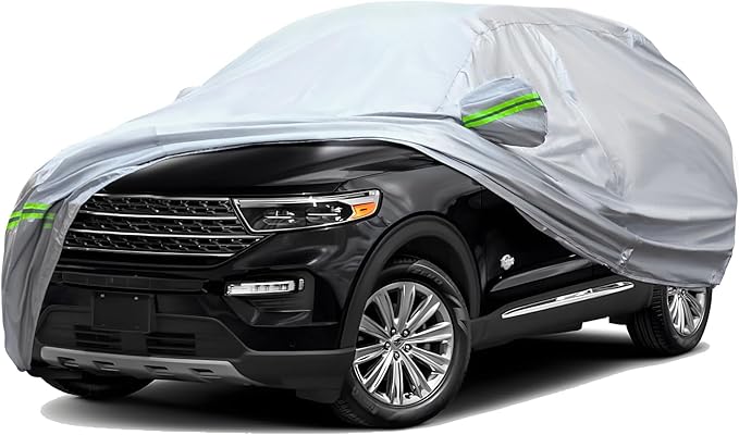 TUCAREST 6-Layers Premium Full Car Cover Hard Shell Zipper Design Waterproof All Weather Weatherproof UV Sun Protection Snow Dust Storm Resistant Outdoor with Straps (Fit for SUV/MPV 201"- 211")