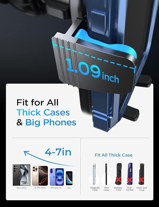 LISEN Back to School Phone Mount for Car Vent [Never Blocking] 360 Rotatable Car Phone Holder Air Vent Clip Hands Free Cellphone Car Mount for iPhone 16 Pro Max Plus 16e 15 14 Samsung Android, Black