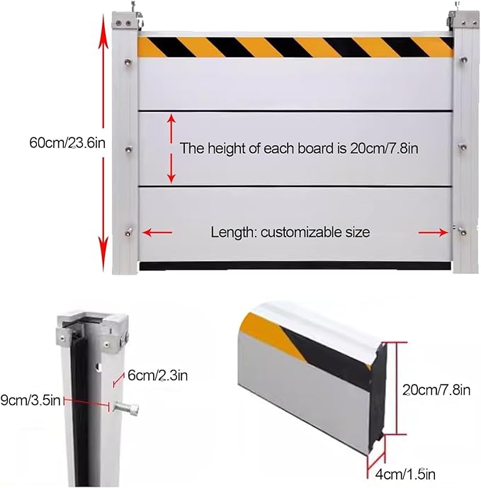 Reusable Heavy Duty Aluminum Flood Barriers for Home Exterior, Flood Protection Barriers Water Barrier Door Quick Detachable Garage Doors Detachable Mobile Rain Water Baffle (H 7.9 inch L 12FT)