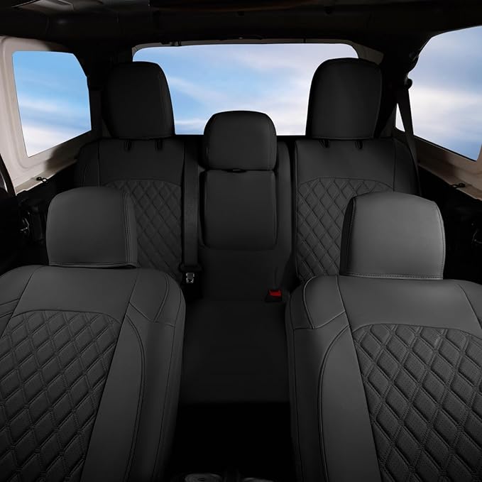 GIANT PANDA Customized Full Set Car Seat Covers for Jeep Wrangler 4 Door JL Sahara Altitude Rubicon 392 Unlimited 2018 2019 2020 2021 2022 2023 2024 2025 with Rear Cup Holder,Faux Leather - (Black)