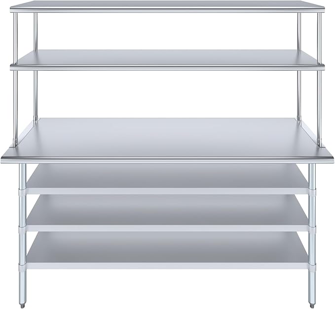 Amgood 24" x 72" Stainless Steel Work Table with 3 Shelves and 18" Wide Double Tier Overshelf | Metal Kitchen Prep Table & Shelving Combo | NSF
