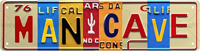 MAN CAVE Vintage Metal Tin Sign, Street Sign, Home Decor, Room Decor, Wall Decor, Bathroom Decor, Bar Decor, Cafe Decor, Garage Decor, 16 x 4 Inch