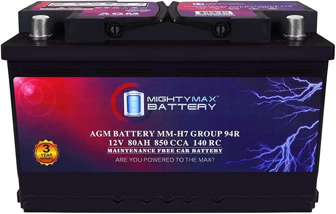 Mighty Max Battery MM-H7 Start and Stop Car BCI Group Size 94R 12V 80AH, 140RC, 850 CCA Rechargeable AGM Car Battery