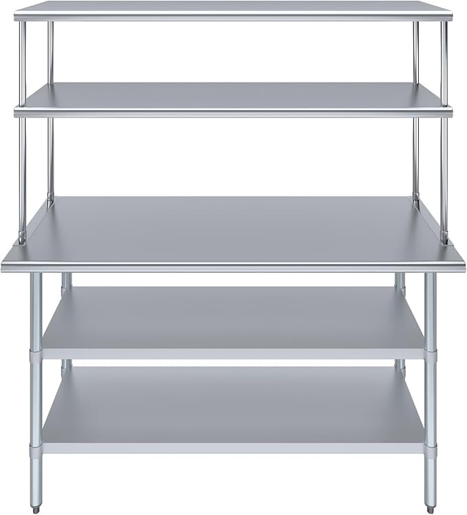 Amgood Stainless Steel Work Table with 2 Shelves | Metal Kitchen Prep Table & Shelving Combo (24" x 60" Table with 2 Shelves + 18" Overshelf)