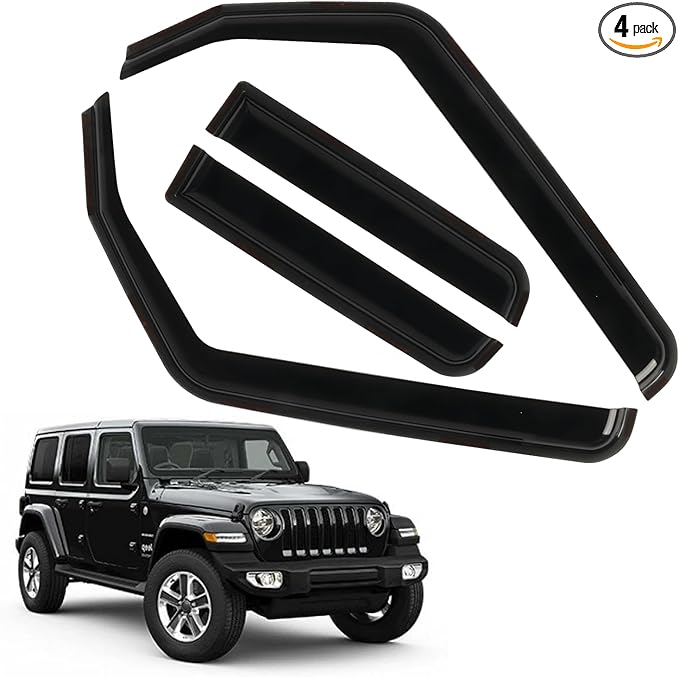 in-Channel Rain Guards Fit for 2018-2025 Jeep Wrangler JL/Gladiator 4-Door 2020-2025, Durable Vent Window Visors Shade, Side Wind Deflectors, 2019 2020 2021 2022 2023 2024