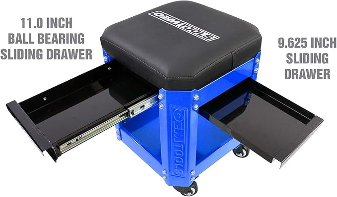 OEMTOOLS 24996 Blue Workshop Creeper Seat, Rolling Stool with Tool Storage, Mechanic Stool for Garage Work, 280 lb Capacity