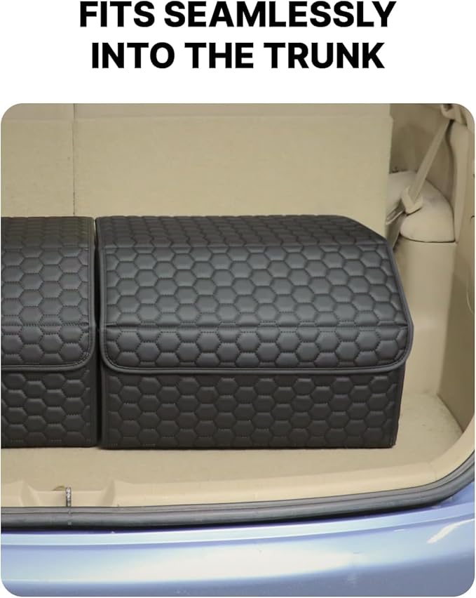 Trunk Organizer For Car - Collapsible Storage Bins - Keep Groceries, Sports Gear & Tools Secure On Road Trips - Best Gifts for Men - Heavy Duty Cargo Tote (Black 21.6)