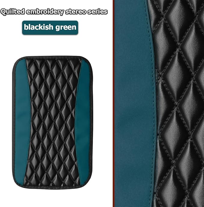 Moly Magnolia Car Center Console Cushion Pad, Universal Leather Waterproof Armrest Seat Box Cover Protector,Comfortable Car Decor Accessories Fit for Most Vehicle SUV (Blackish Green)