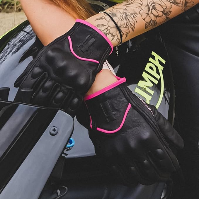Harssidanzar Women's Motorcycle Gloves,Leather Motorcycle Gloves, Motorbike Gloves, Road Racing, Cycling, Climbing, Powersports Gloves Touchscreen GL016