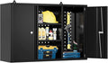 Metal Wall Cabinets for Storage with Locking Doors Adjustable Shelf Pegboard and Hooks, Metal Garage Wall Cabinet, Floating Upper Storage Cabinet