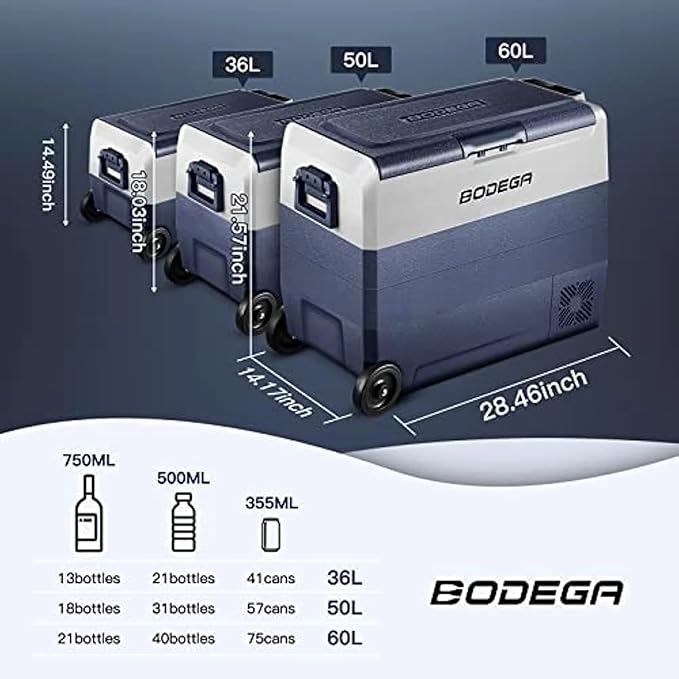 BODEGACOOLER 12 Volt Portable Refrigerator,38 Quart Car Fridge APP Control,36L (-4℉-68℉) Compressor Car Freezer 12/24V DC and 100-240V AC for Travel,Truck RV Camping Boat and Home Use