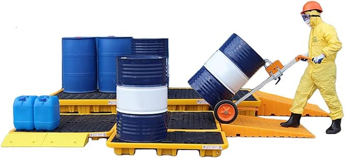 Drum Containment Spill Pallet, Industrial Nestable Oil Drums Leak-Proof Tray, Garage Storage Detachable Anti Slip Polyethylene Platform with Drain (Color : Yellow-2 Pack, Size : 51.2"x26.8"x