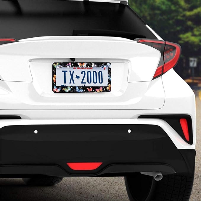 Butterfly License Plate Frame Animal Print License Plate Holder Bracket Metal License Tag Plate,1Pcs License Pate Frame Butterfly for Women Men