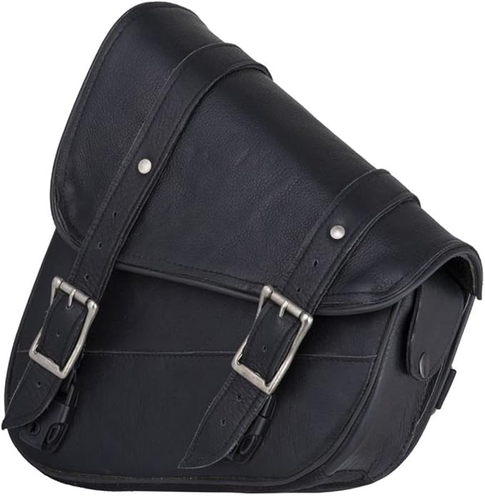 GARGOYLE BELLS Premium Naked Leather Swing Arm Bag For Motorcycle Left Side Solo Bags Saddle Bags For Softails Choppers (Style-1, Black)