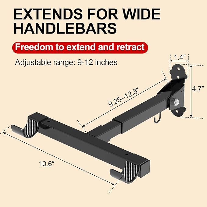 Bike Wall Mount,Horizontal Bicycle Indoor Storage Rack Foldable and Extendable Garage Bike Hanger for Road,Mountain and Hybrid Bikes