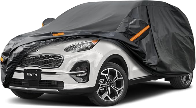 Kayme 7 Layers SUV Car Cover Custom Fit for Kia Sportage (1994-2025) Waterproof All Weather for Automobiles,Outdoor Full Cover Rain Sun UV Protection.Black