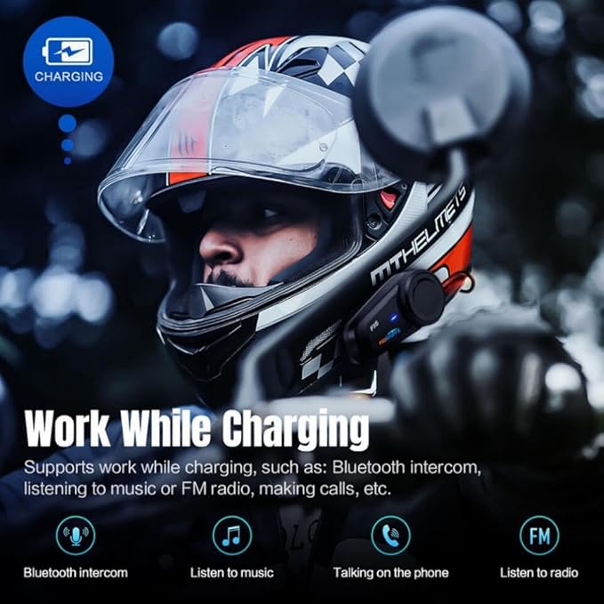 Fodsports FX6 Motorcycle Bluetooth Headset 2 Pack, 6 Riders Group Motorcycle Intercom Bluetooth, 1000M Motorbike Helmet Communication Systems/Voice Command/Universal Pairing/FM Radio