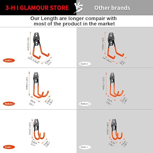 3-H Heavy Duty Garage Hooks [8 Pack] - 3-Round Welding Tech Holds 22lbs More - Thickened Steel Wall Mount for Ladders, Tools & Storage - Rustproof Utility Hardware
