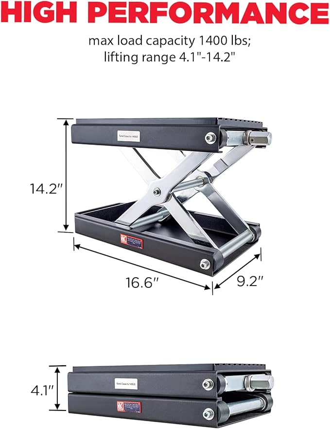 CXRCY 1400 LBS Motorcycle Lift Scissor Jack with Handle,Carbon Steel Upgraded Dirt Bike ATV Steel Motorcycle Hoist Stand with Ratchet Wrench,Crank Handle