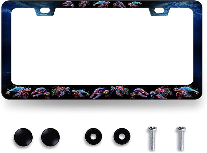 Sea Turtle License Plate Frame Blue Turtles License Plate Stainless Steel Ocean Animals Funny Accessories Cars Decor 12.2 X 6.2 Inch with 2 Holes and Screws Fits Standard Us Ca Vehicles